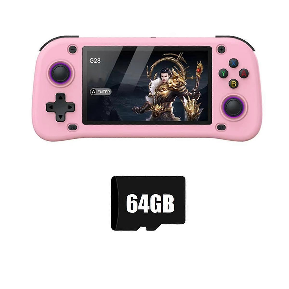 G28 Retro Handheld Video Game Console 64GB 4.3 Inch HD Screen Linux Game Player Supports 20+ Emulators Pink