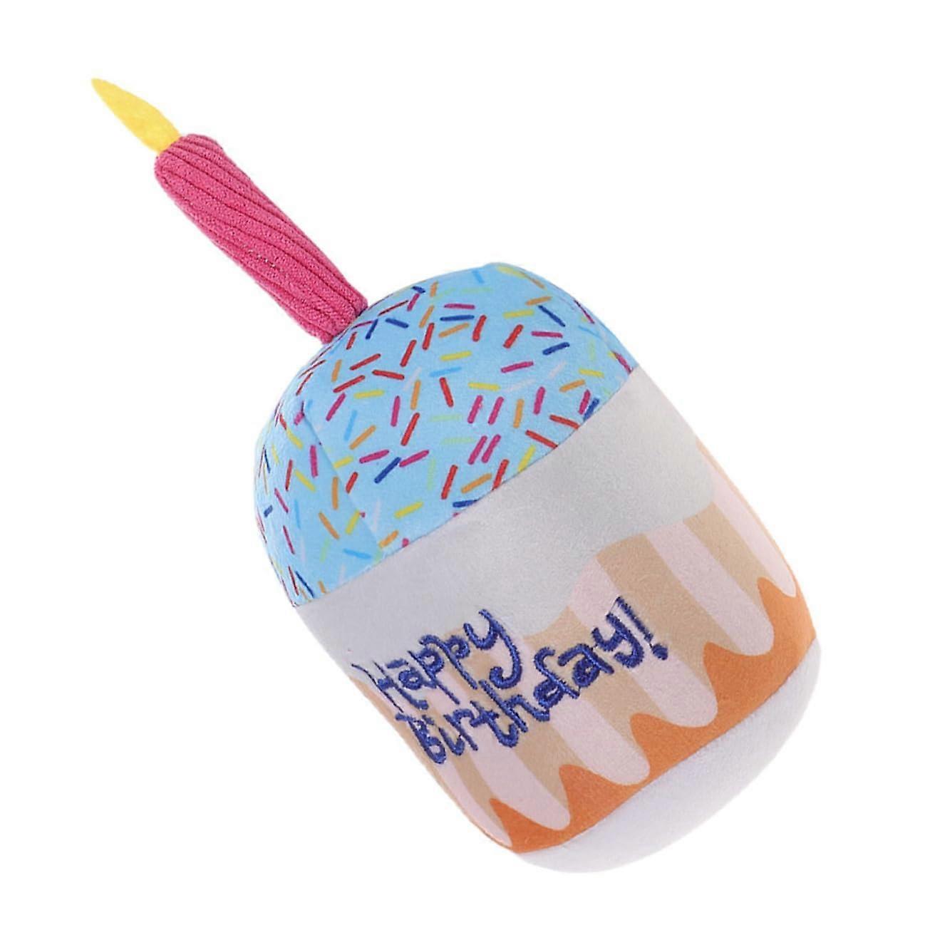 Plush Cat Birthday Cake Chewing Toy for Kittens, Soft Stuffed, Scratch Resistant, Indoor Exercise Stimulator