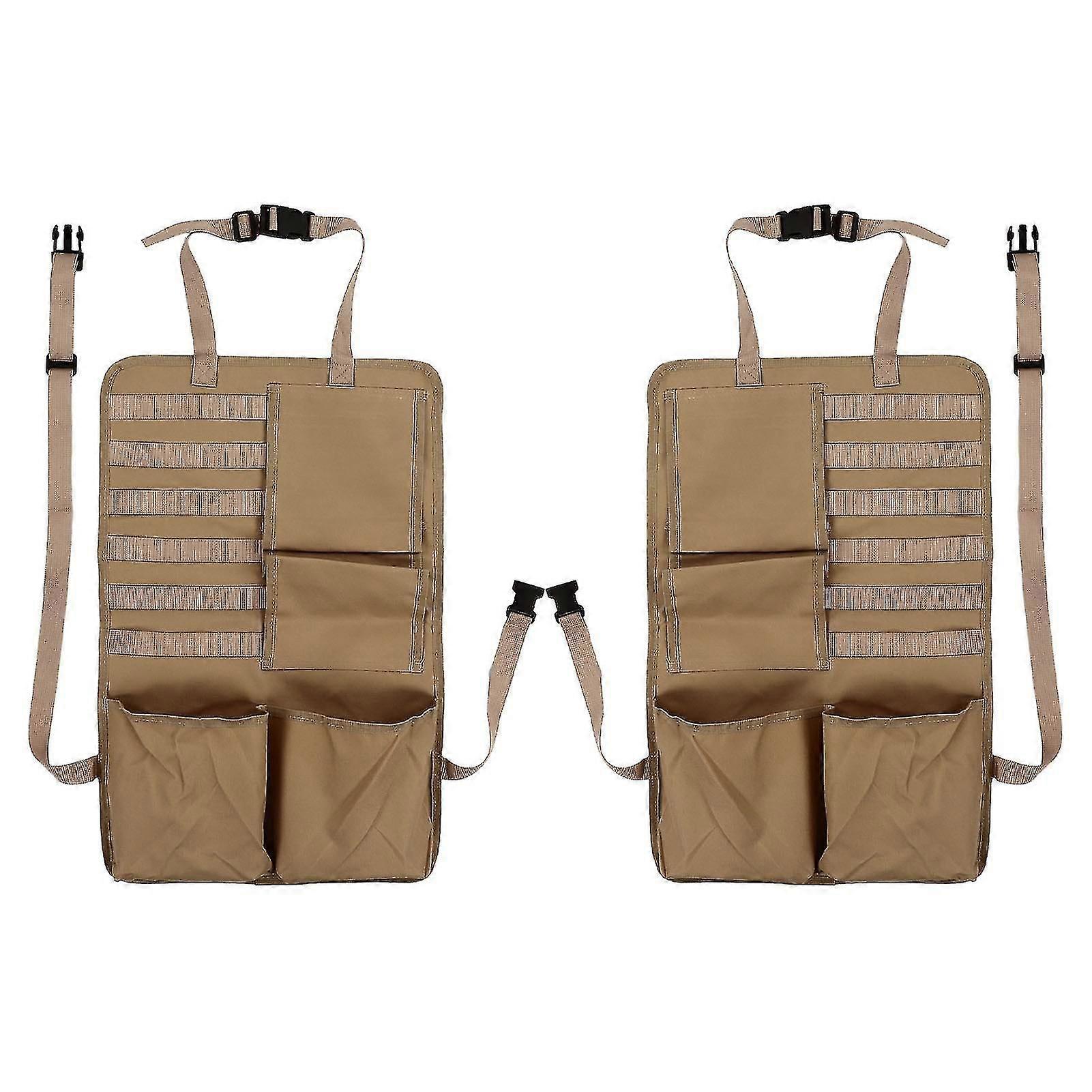 2PCS Auto Seat Organizer Oxford Cloth Waterproof Easy Cleaning Odor Free Backseat Car Organizer Khaki
