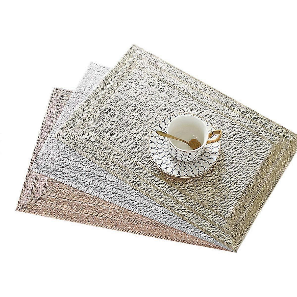 6Pcs Rectangular Woven Table Mat Slip 18x12 Inches Silver