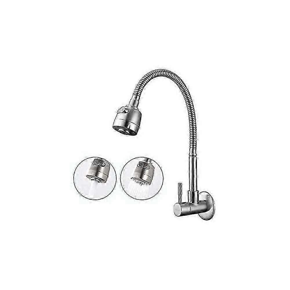 Wall Mounted Kitchen Faucet 360 Rotatable With Cold Water Kitchen Sink Mixer Tap Functions Single Cold Wall Mounted Faucet On Brushed Surface