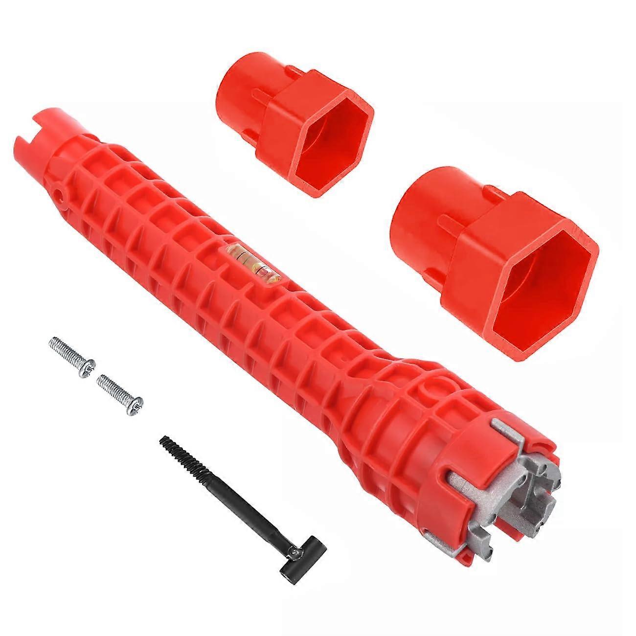 8 In 1 Basin Wrench And Tap Spanner Kit, Multifunctional Plumbing Tool For Tight Spaces, Anti-Slip Faucet Wrench, Toilet Seat Spanner, Red