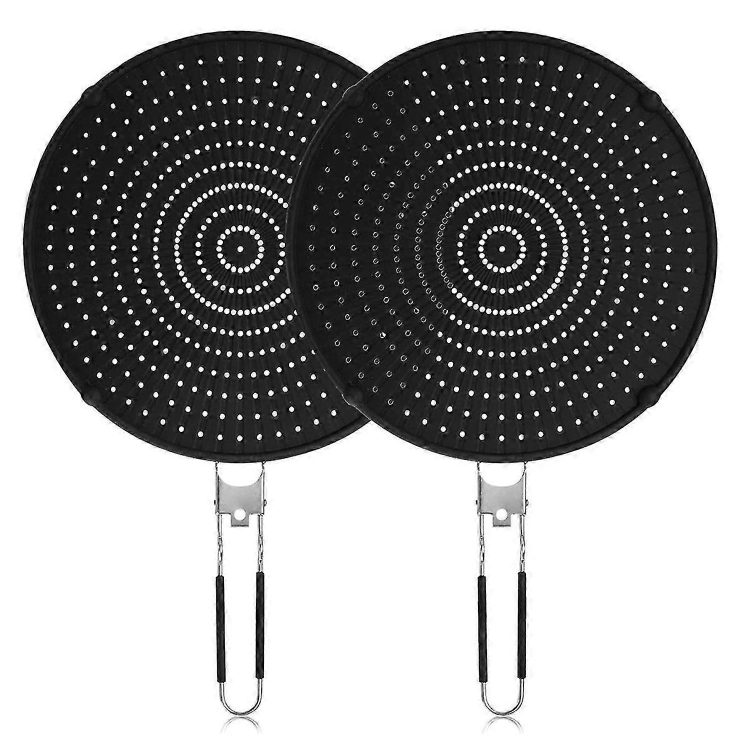 2Pack Silicone Splatter Screen for Frying Pan with Folding Handle