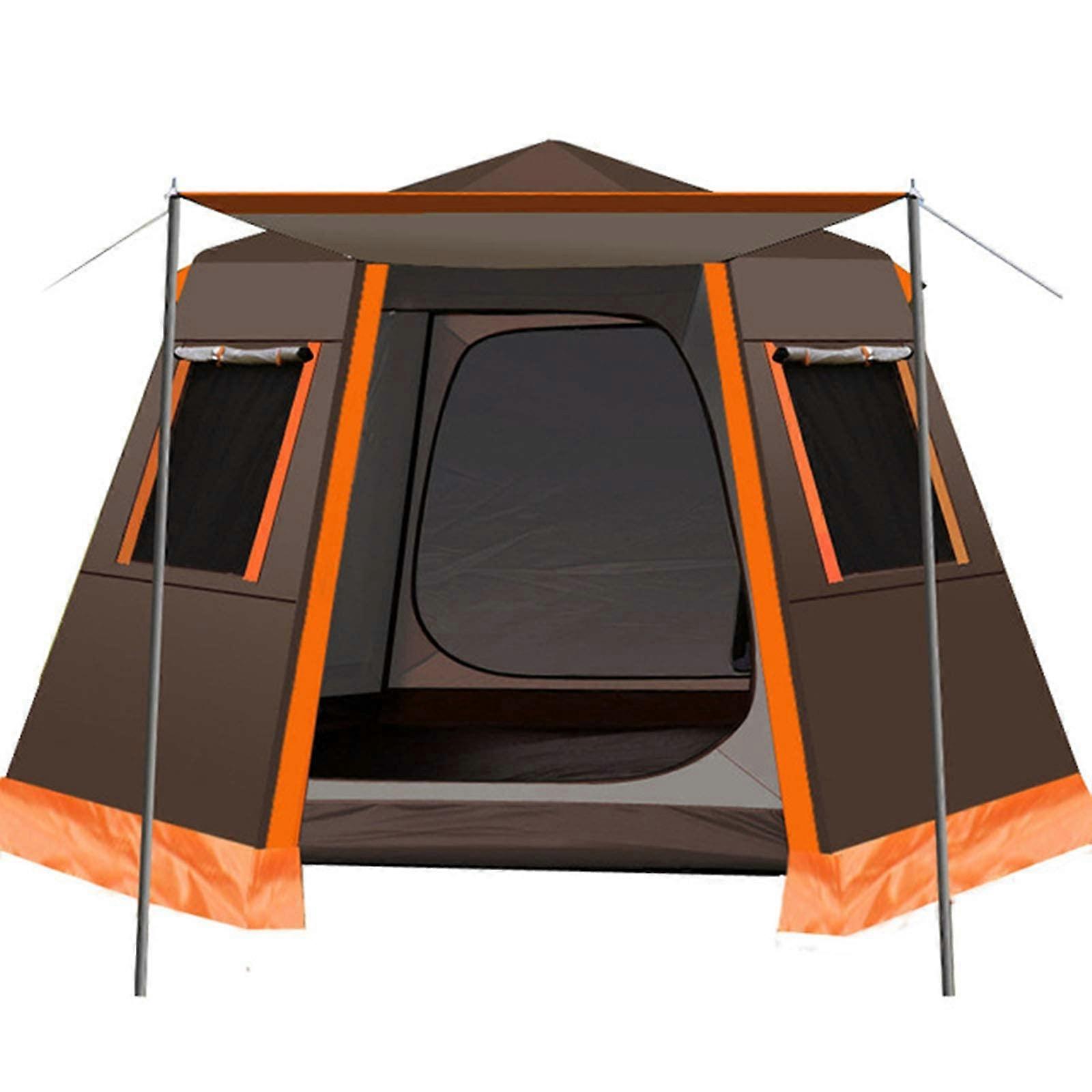 Outdoor Automatic Tent Rainproof Camping Tent With Thickened Hexagonal Aluminum Pole Brown 96 X 96 X 66 In