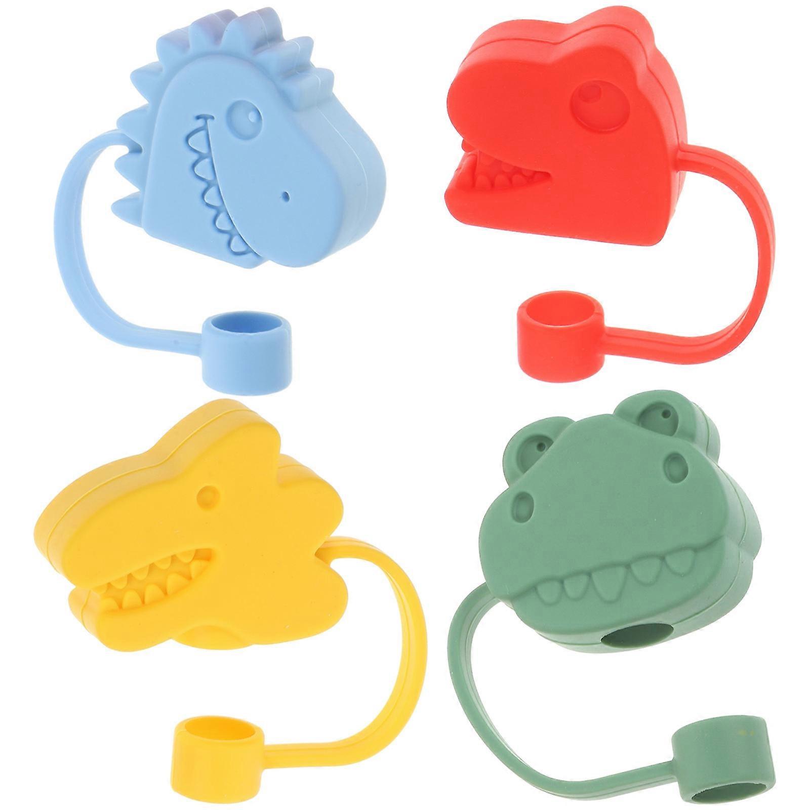 Dinosaur Shape Silicone Straw Covers Reusable Straw Caps 4Pcs Pack