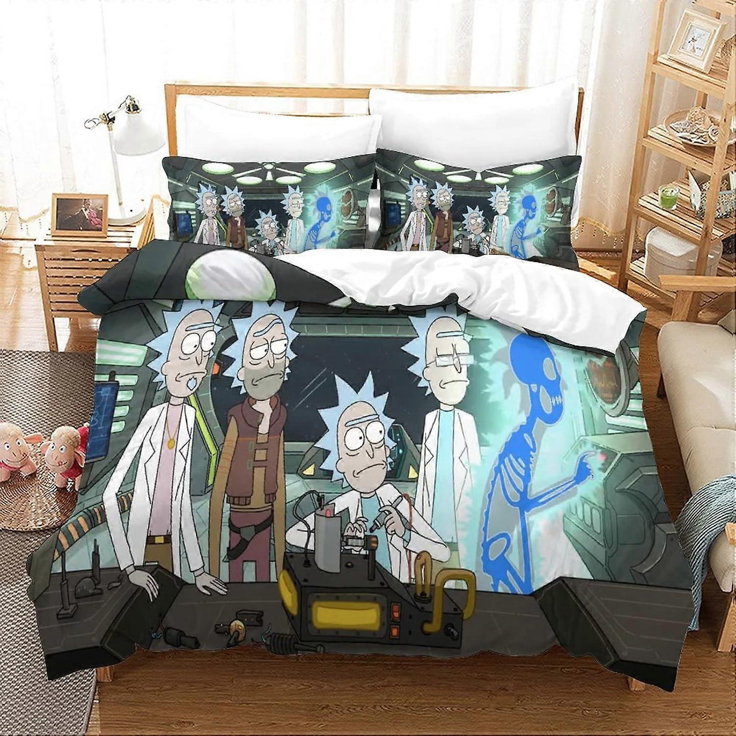 Single Duvet Cover Set Rick And Morty Quilt Cover Single Size Bedding Set Super Soft Microfiber Duvet Covers with Zipper with Pillowcases Hypoallergen