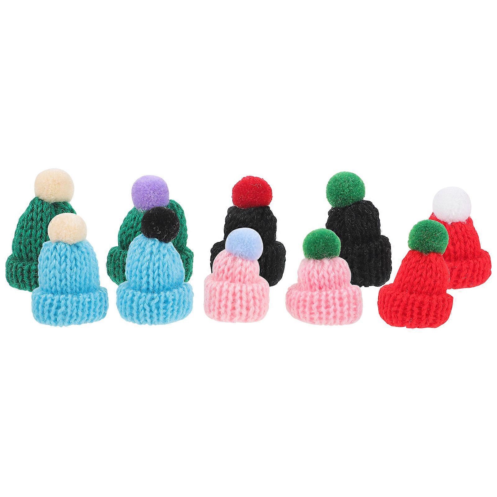 Assorted Color 10Pcs Mini Knitting Hats For DIY Craft Decoration In 3.5X5cm Round Woolen Yarn