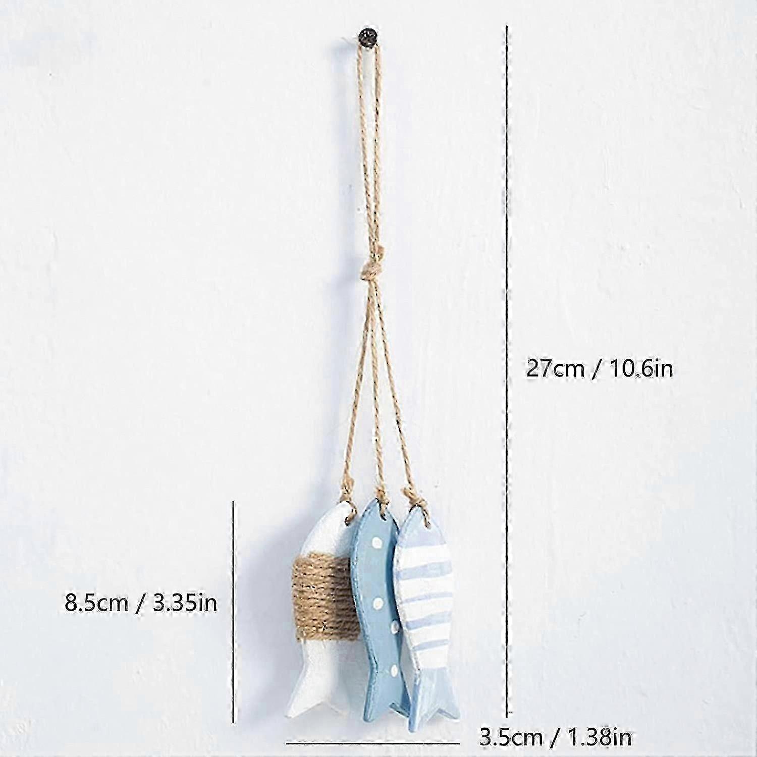 Mediterranean-Style Fish-Shaped Wooden Ornaments with Nautical Themes for Beach Decor