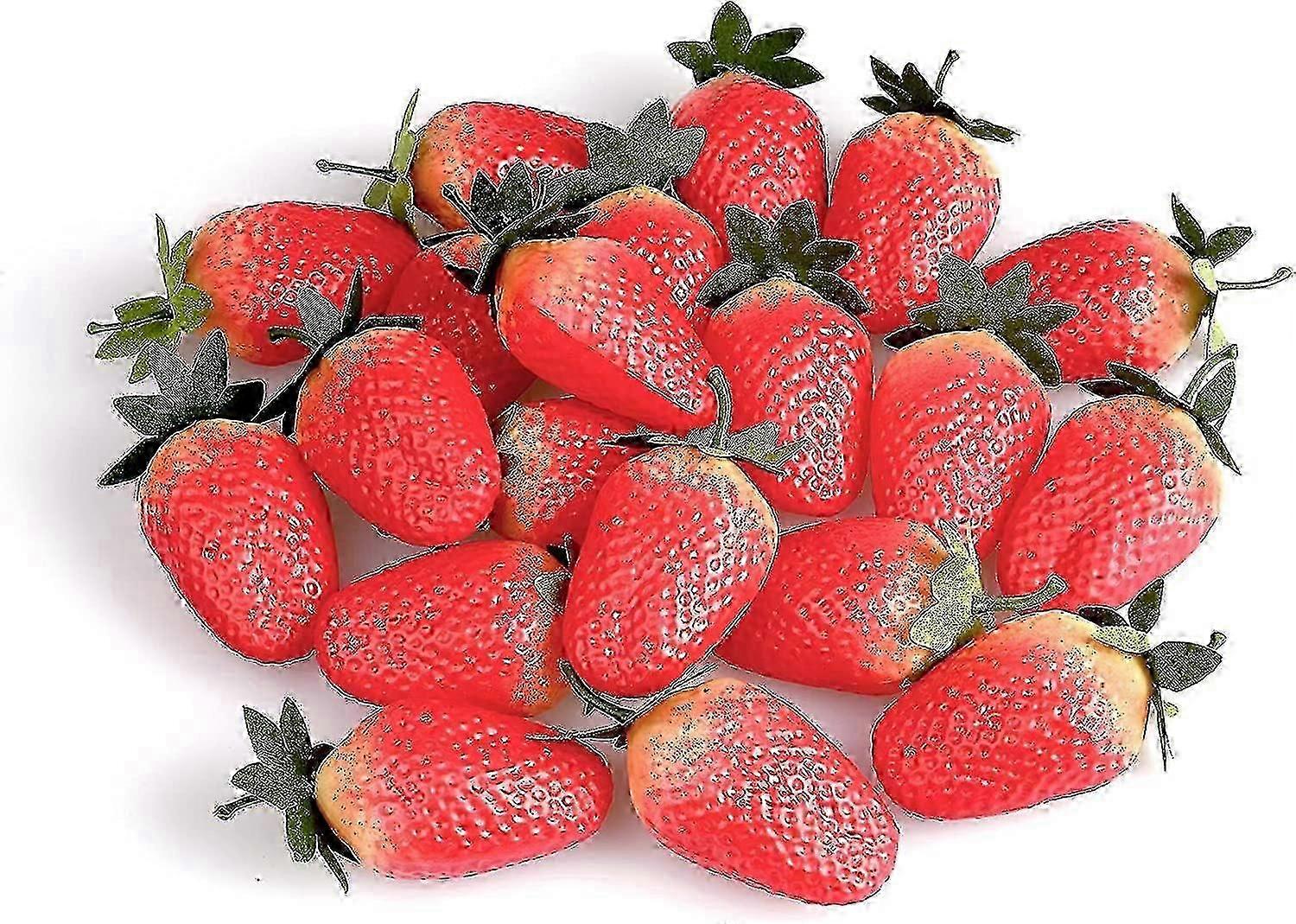 20 Pieces Artificial Strawberries Fake Strawberries Lifelike Red Realistic Plastic Strawberries Artificial Fruit For Home Kitchen Party Wedding Decora