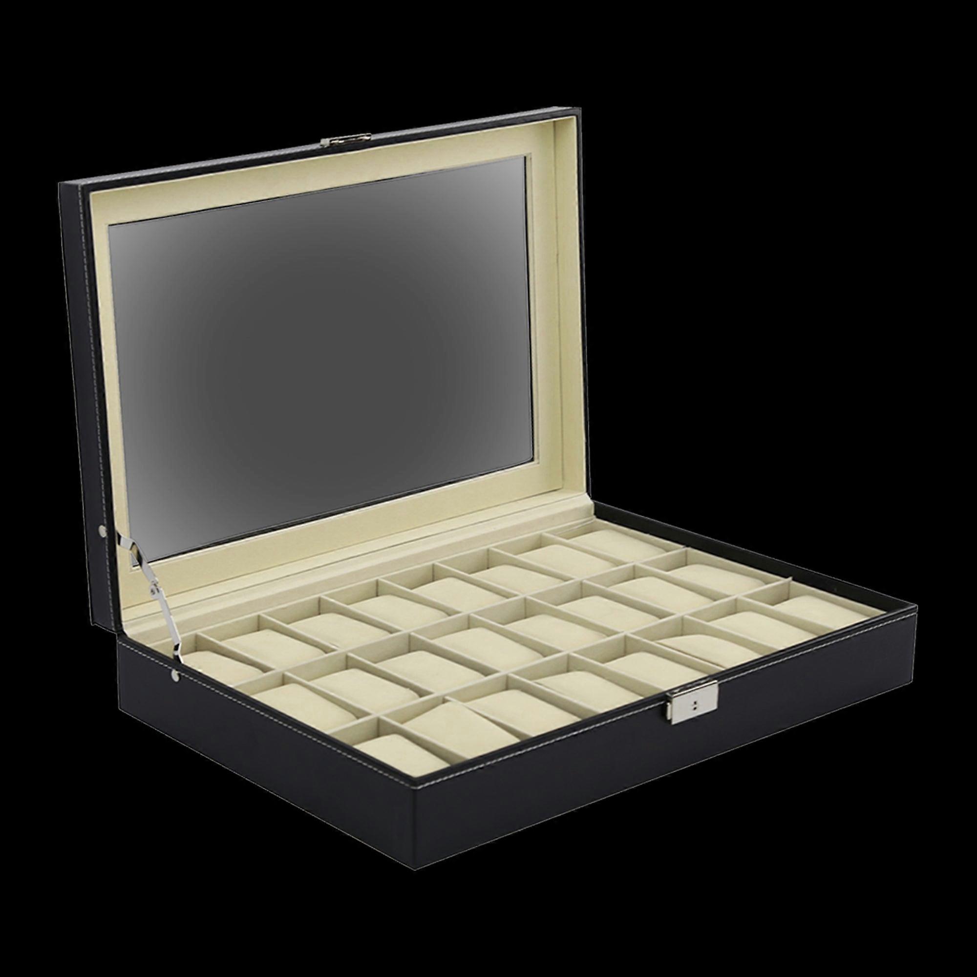 Watch Box 24 Slot Luxury Display Case With Framed Glass Lid Boxes & Cases