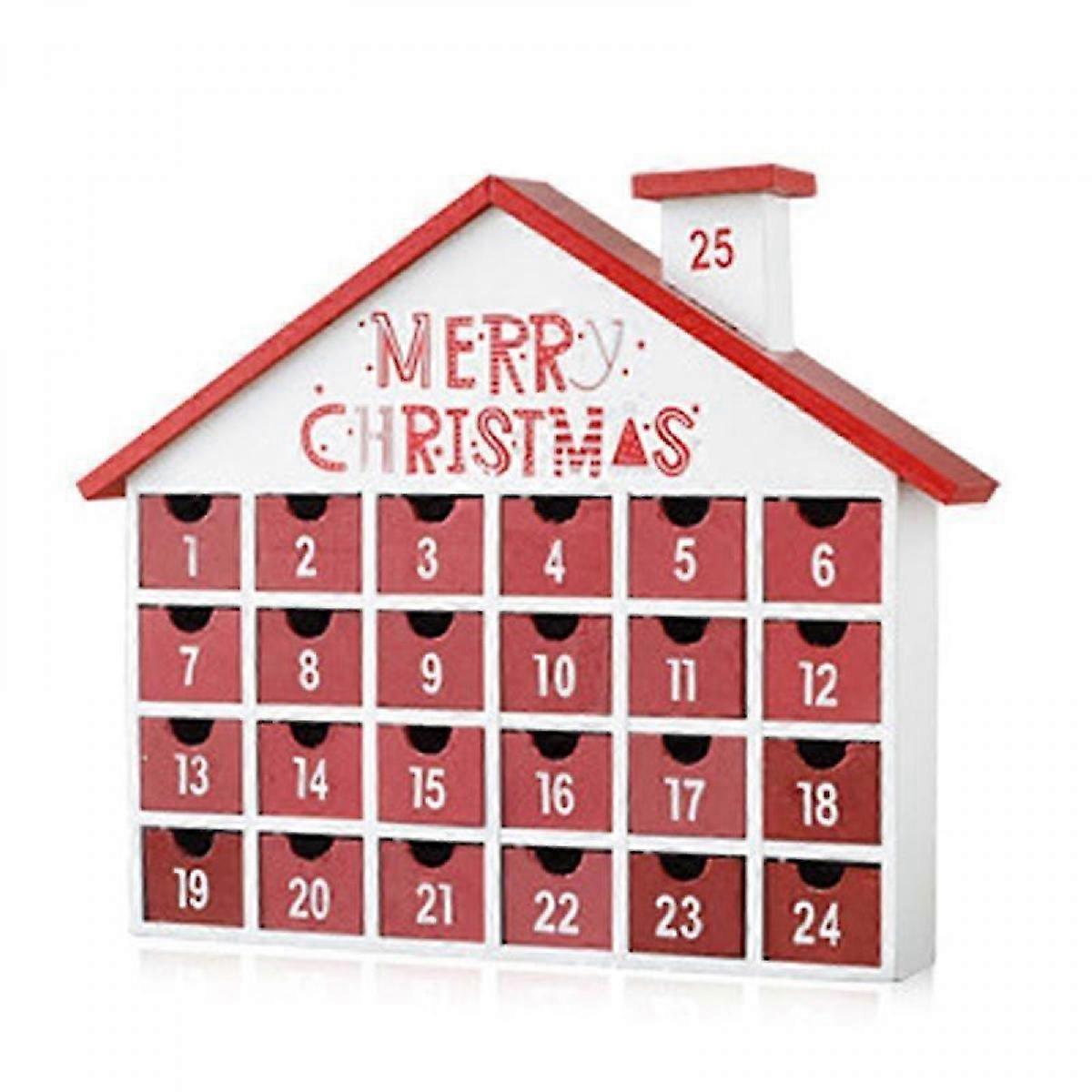 Christmas Wooden Advent Calendar House with Storage Drawers LED Lighted Countdown Number Ornament Holiday Home Desktop Decoratio