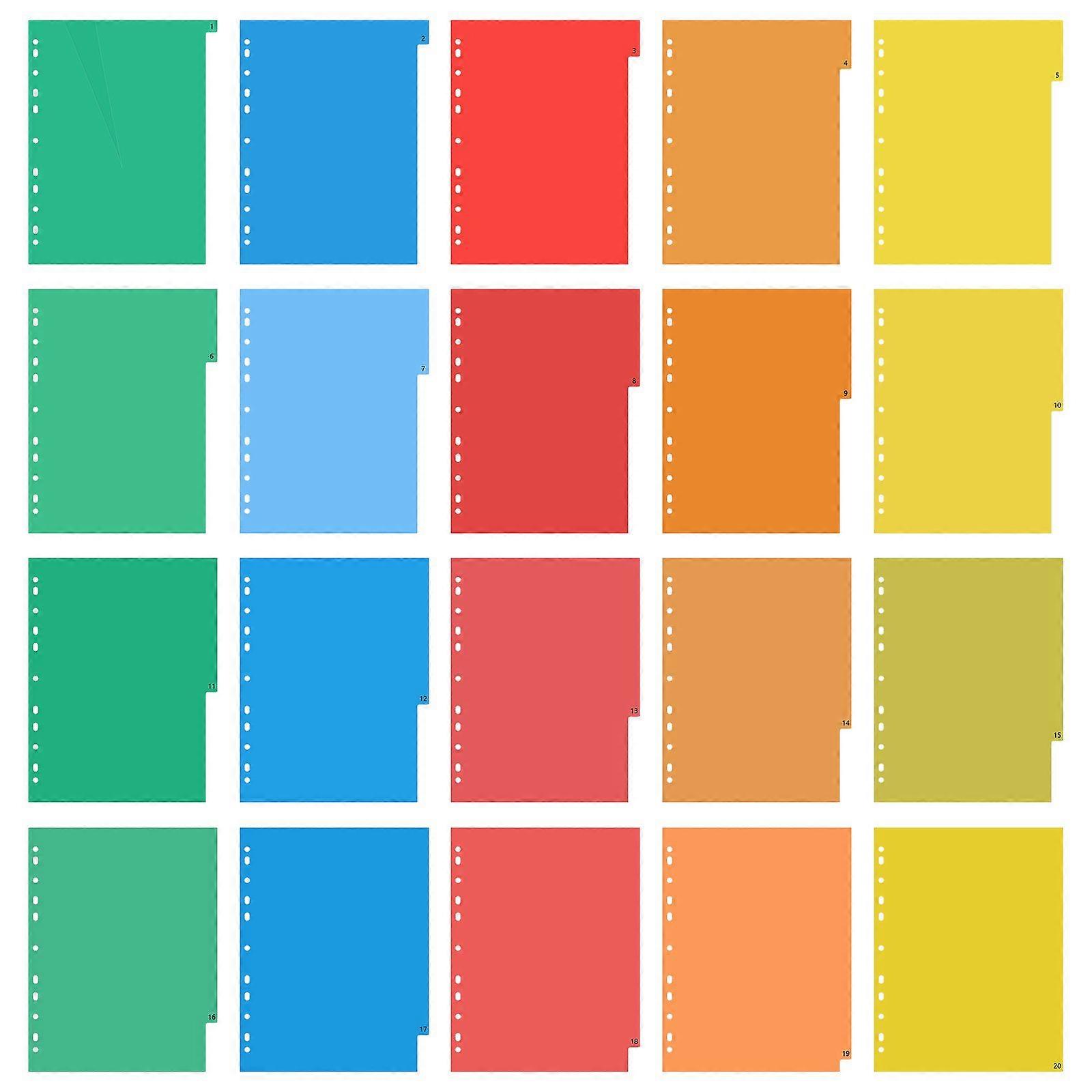 20 Pages A4 Colorful Index Page Classified Lables Plastic Tab Dividers (Color Printed Number)