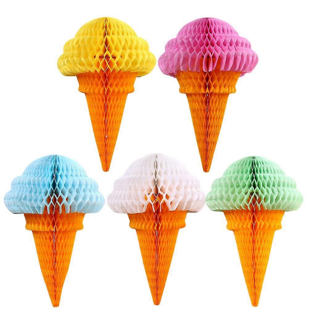 Party Hanging Tissue Ice Cream Ball Decoration for Festival with 9Pcs Random Colors