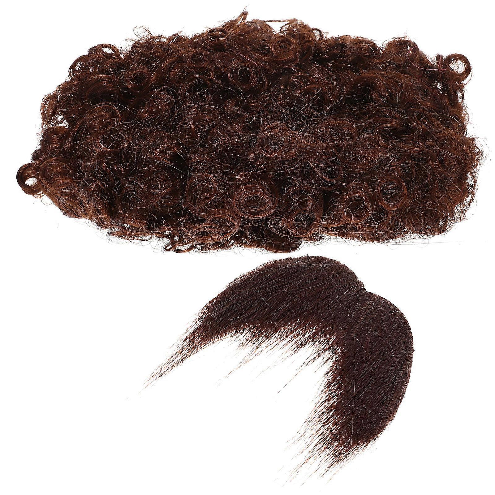 Artificial Afro Wig and Beard 4Sets for Party Costume Brown Mustache Kit