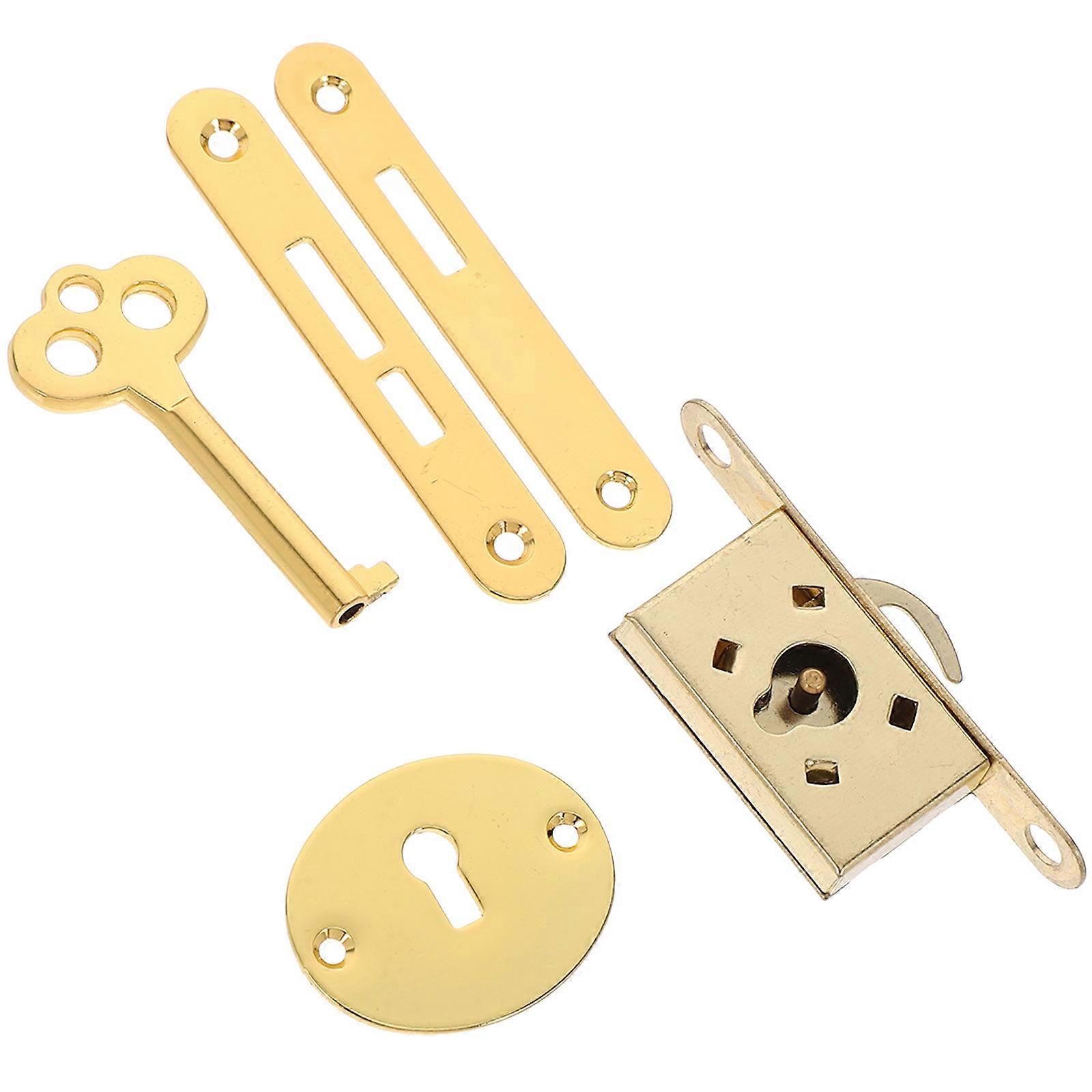Golden Cabinet Lock with Key for Jewelry Box 3Sets Invisible Drawer Lock