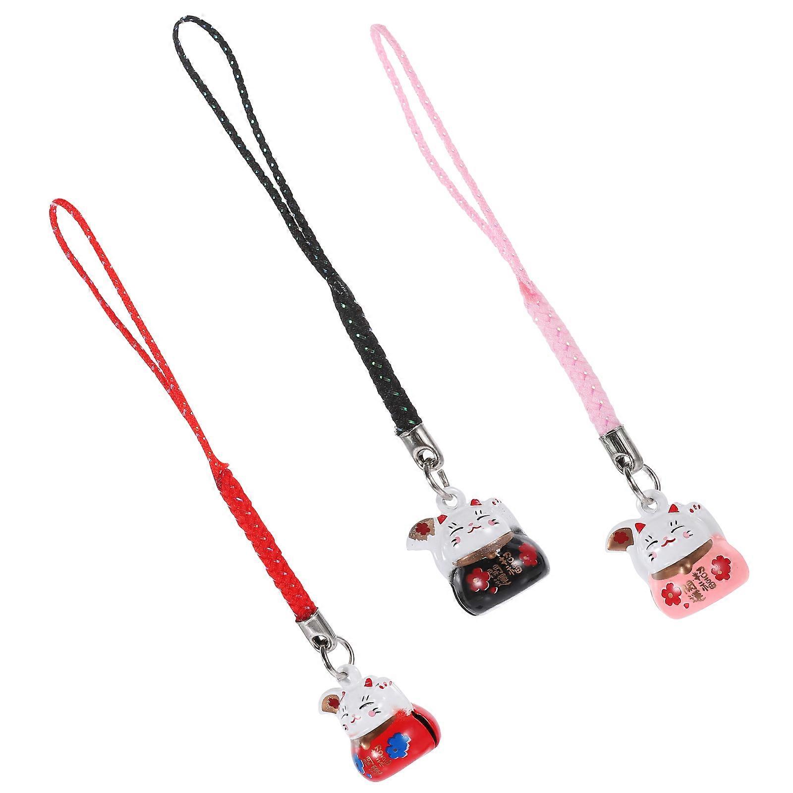 Fortune Cat Phone Lanyard Ceramic Keychain for Decor 15Pcs Set