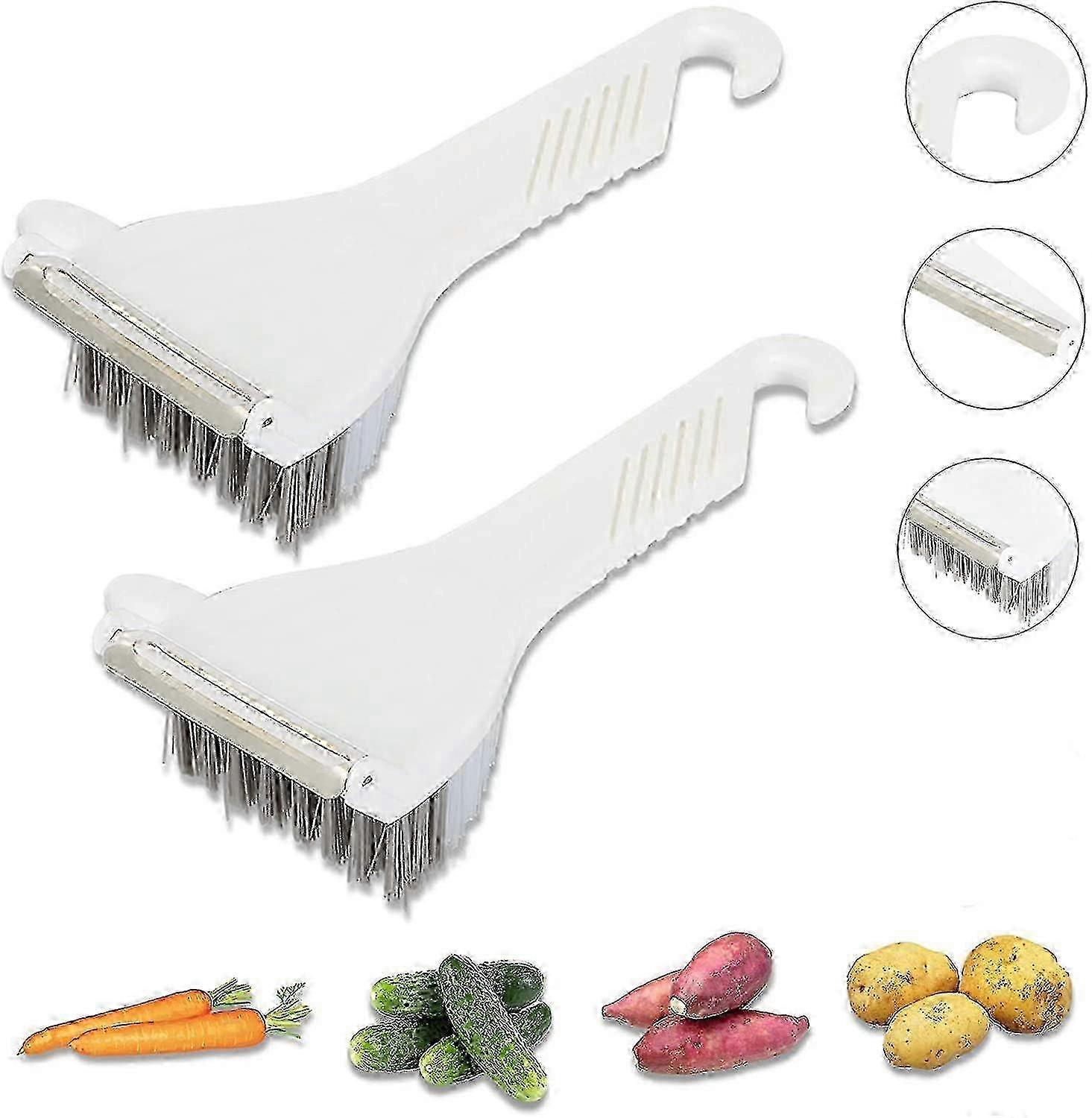 Non-slip Vegetable Brush with Hook - Easy to Use & Store, Ideal for Potatoes and Radishes (2 Pack)