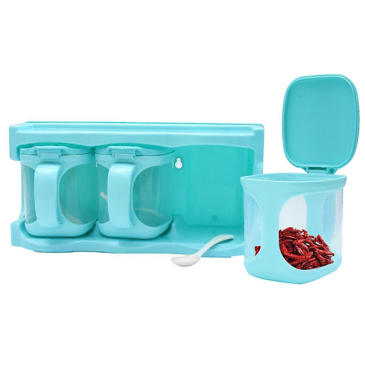 Condiment Containers Seasoning Box Simple Rectangular For Kitchen Home Use Sky Blue 27.7x13.4cm Easy Cleaning 1Set
