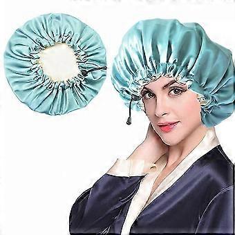 2pcs Duschhaube Frauen Lange Haare Einstellbare wiederverwendbare doppellagige muslimische Duschhauben Große wasserdichtgrün