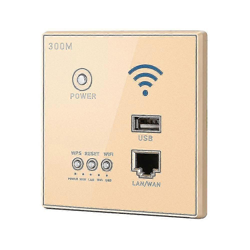 Enhanced In-Wall Wireless Router with 300Mbps Speed, AP Access Point, WiFi & LAN Network Switch, USB Socket, Secure WPS Encryption - Black