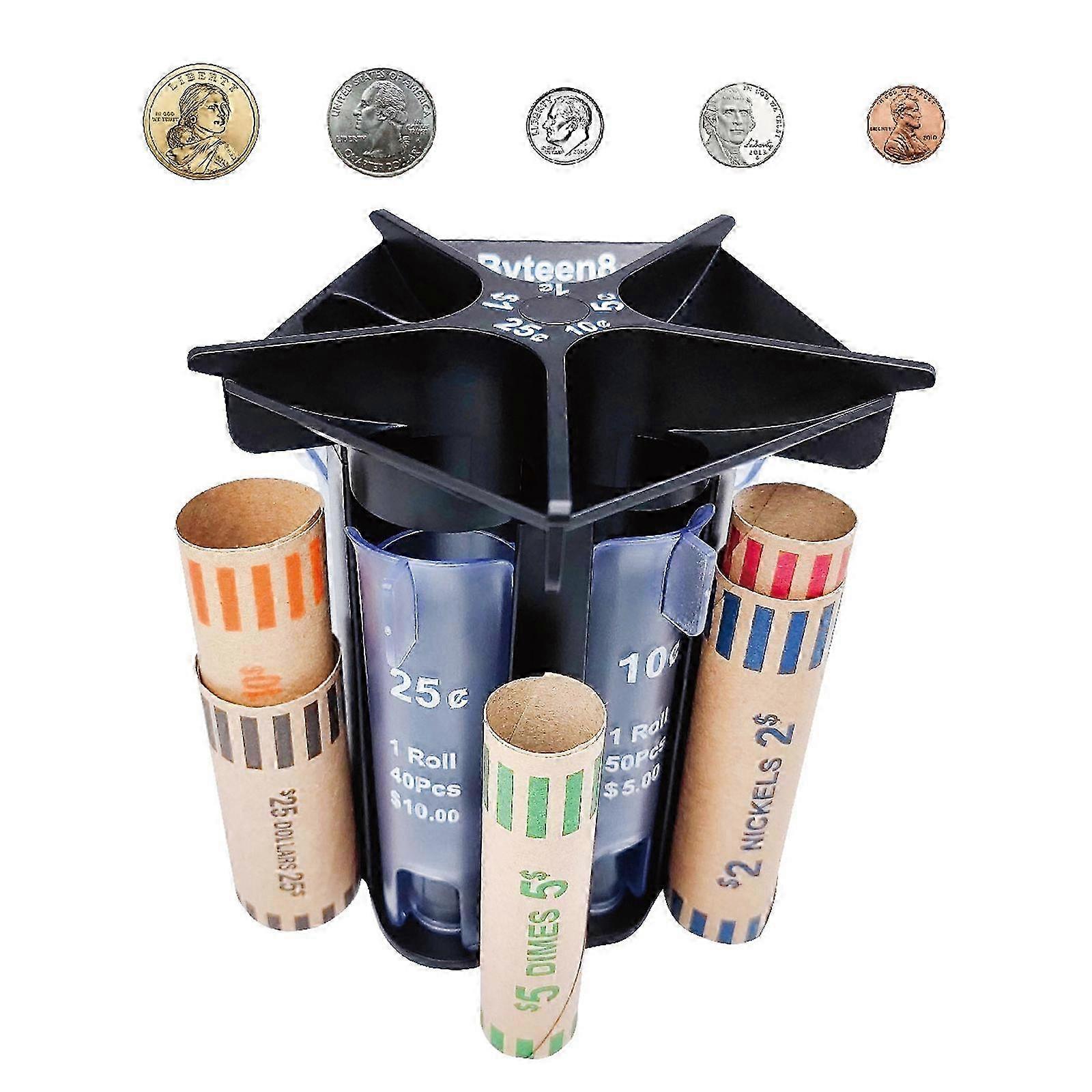 Coin Counter Coin Sorter Tube, 5-in-1 Change Sorter Organizer for American Coins, Plastic, Blue, Compact