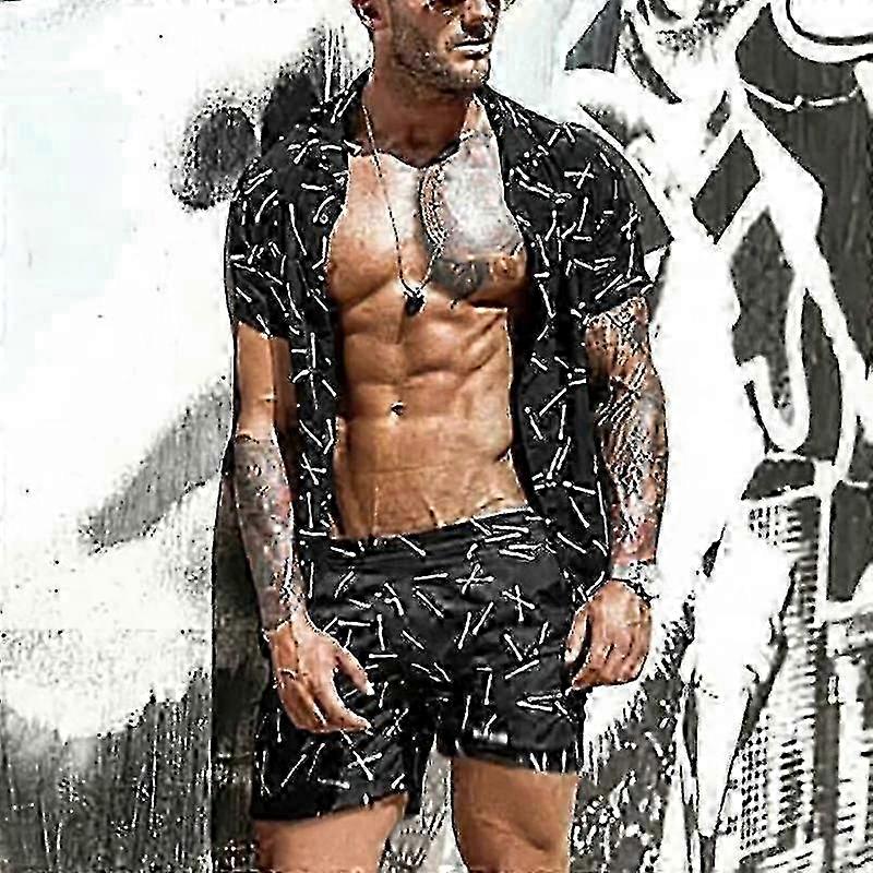 رجالي الصيف الشاطئ أزياء زهرة طباعة قطعتين مجموعات - قميص قصير الأكمام والشورت