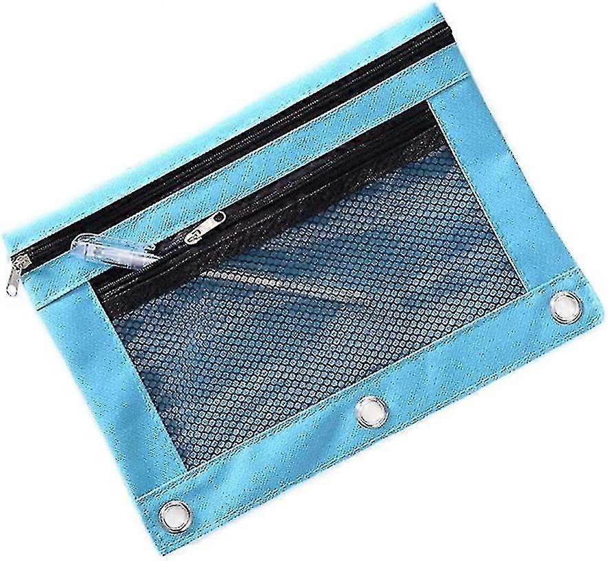 B5 Size Double Zipper 2 Pocket Pencil Bag, Transparent Mesh File Pouch Case, Zip Binder Pencil Bags Pencil Cases With Rivet Enforced Hole 3 Ri