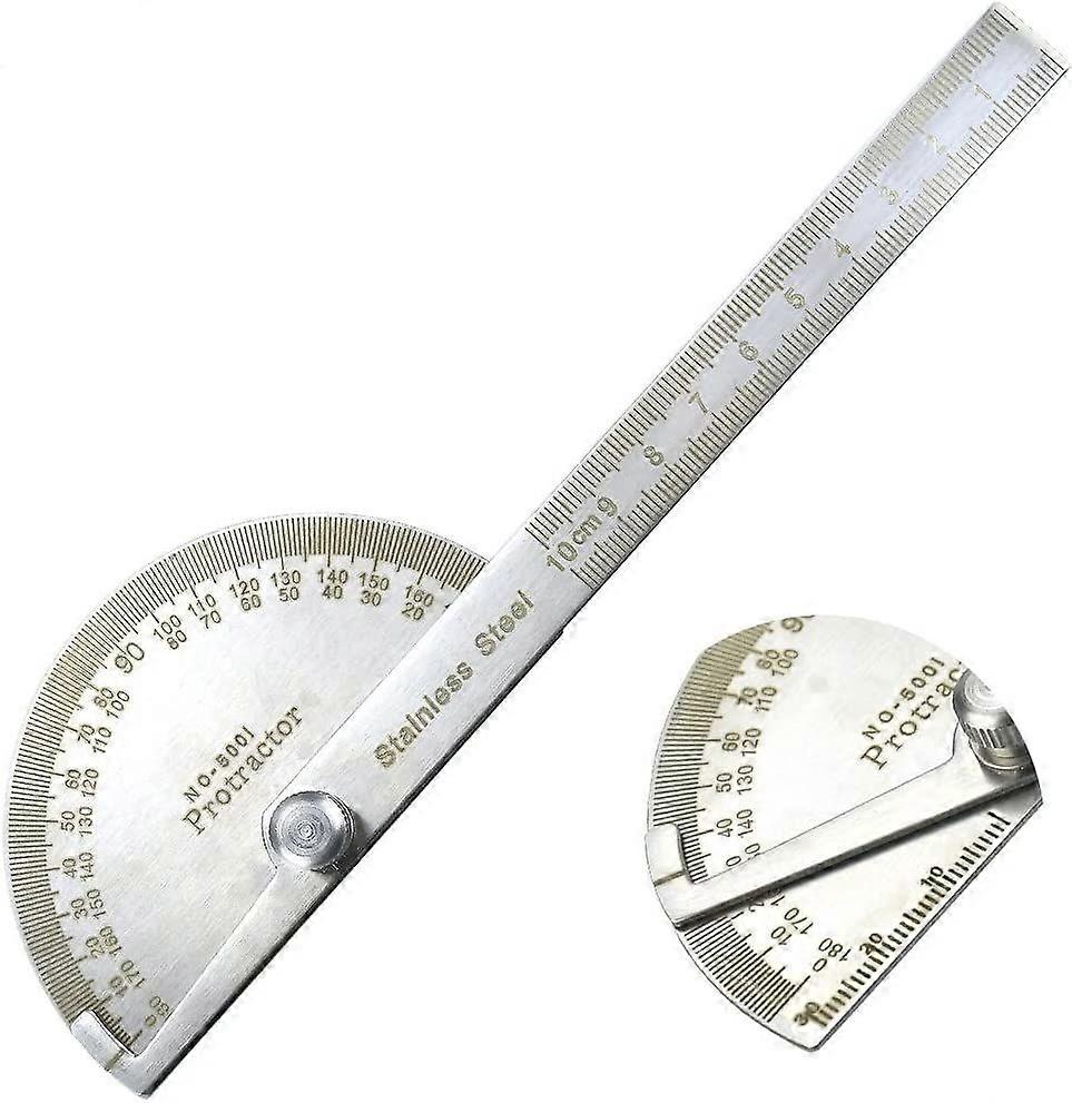 Woodworking Protractor 10cm Stainless Steel 0-180 Degree Angle Ruler Detachable Rotary Round Head Protractor Universal Goniometer Angle Finder Tool fo