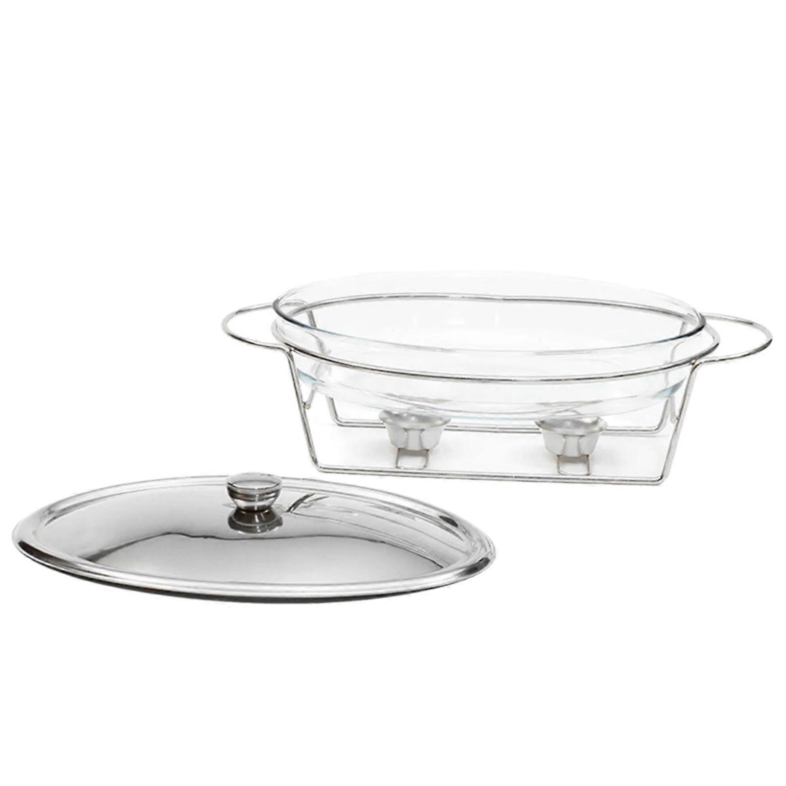 Practical 3.0L Capacity Chafing Dish Buffet Servers Glass Heating Pots Glass Texture Suitable for Buffets and Catering  Silver