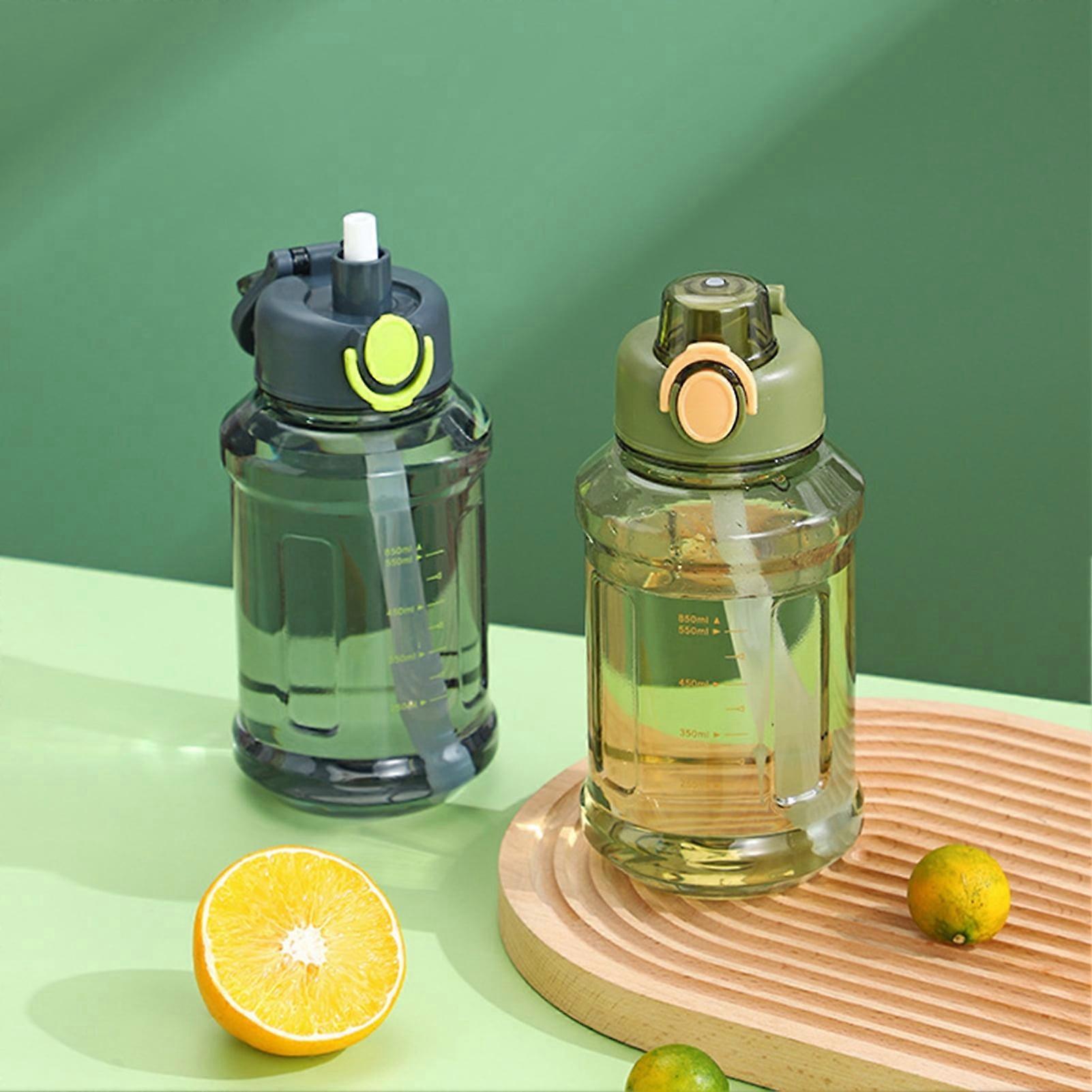 Hesroicy 850ml Water Bottle, Large Capacity, Leakproof, One-key Open, with Straw & Measure Scale, Transparent Air Shaker Bottle for Student