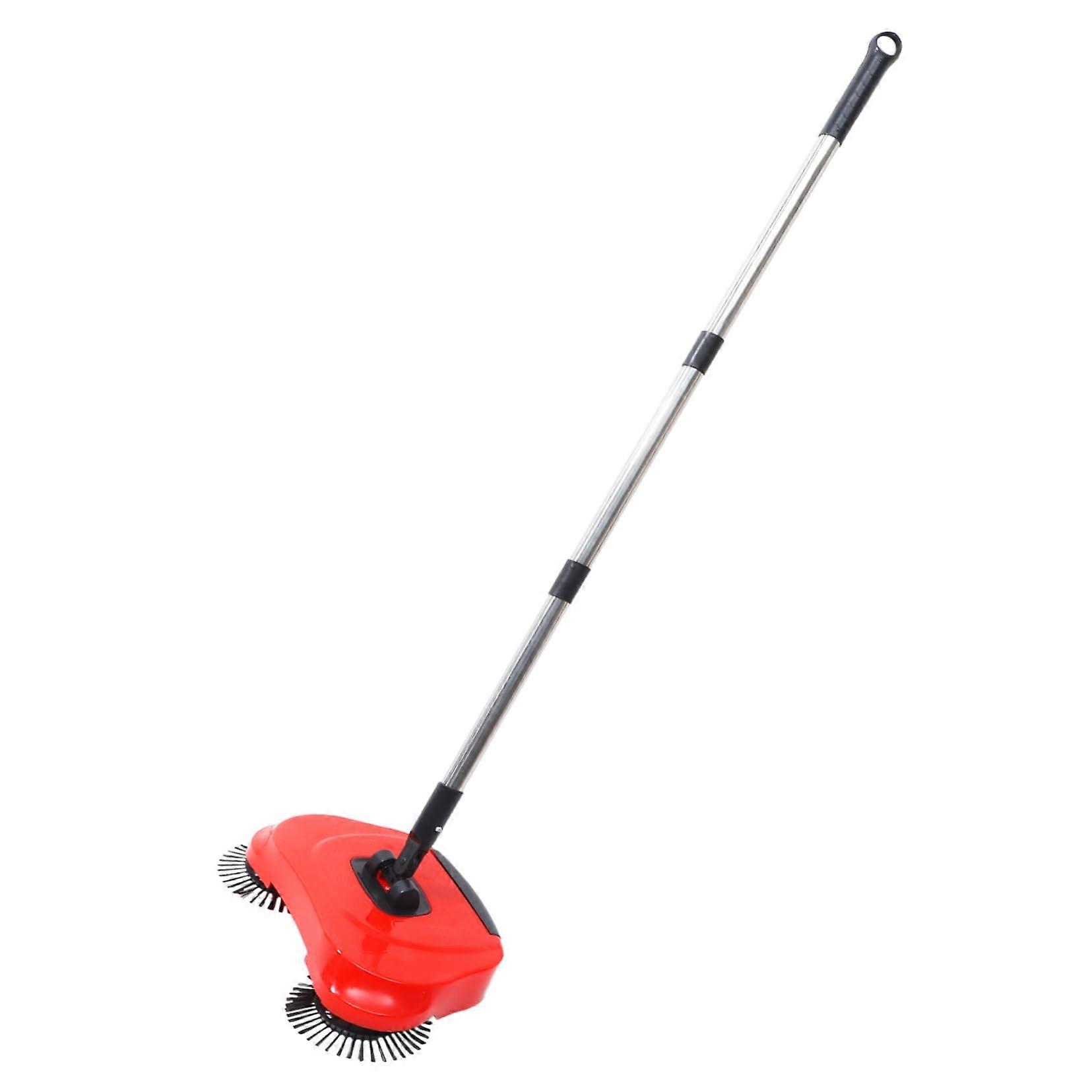 Push Sweeper Broom with Handle and Rotating Dustpan for Hard Floor Cleaning in Home Office and Outdoor Areas Red