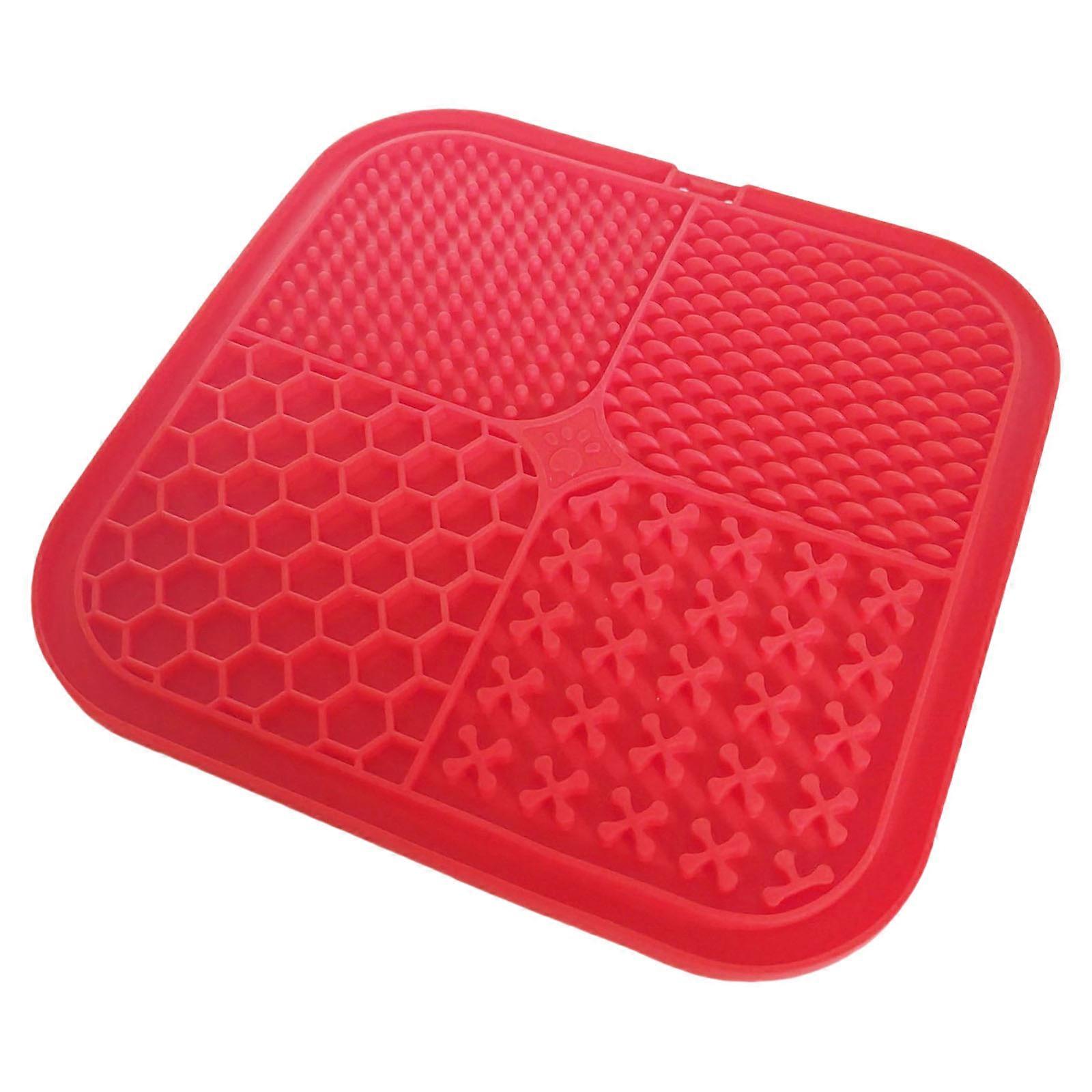 Durable Pet Feeding Mats With Textured Surfaces And Suction Cups Promotes Long Meal time Dishwasher Safe Licking Mats  Red