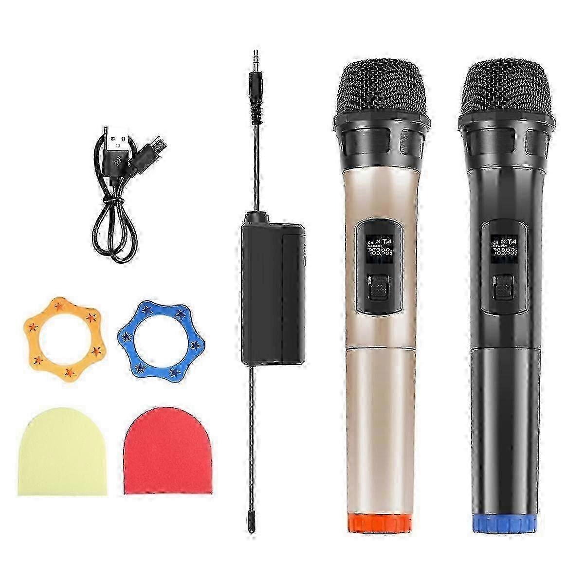 UHF Wireless Dynamic Microphone Drag Two Microphone with LED Screen Conference Computer Live Perfor