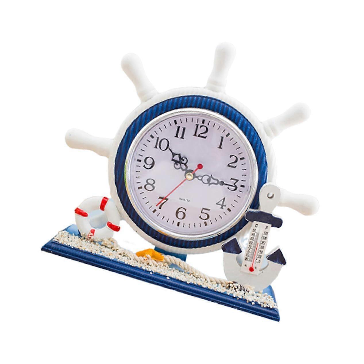 Rudder Desk Clock with Thermometer Silent Ocean Decor for Home and Office