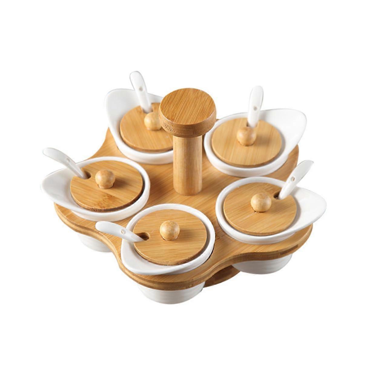 Rotating Spice Rack with Durable Ceramic Jars, 360° Kitchen Countertop Seasoning Organizer