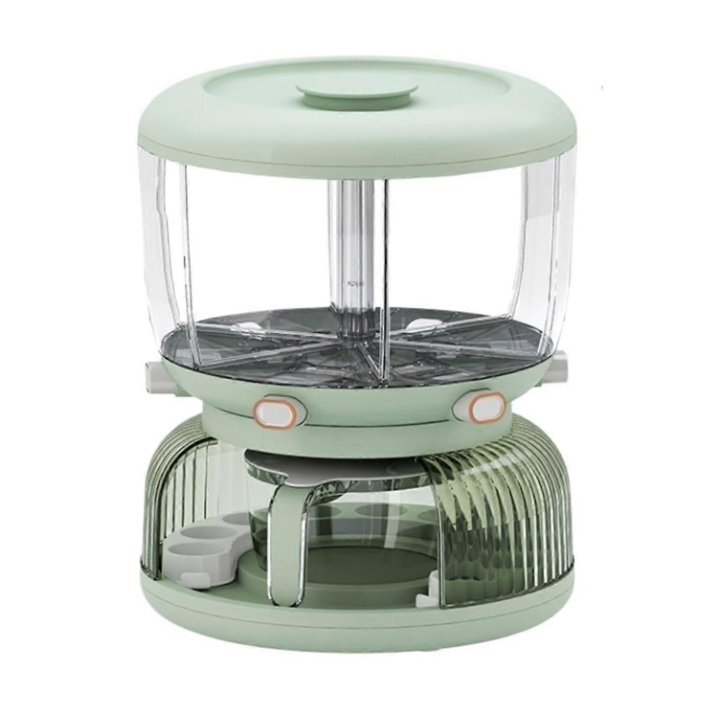 360° Rotating Cereal and Rice Dispenser with 6 Compartments, Egg Slots and Measuring Cup, Green