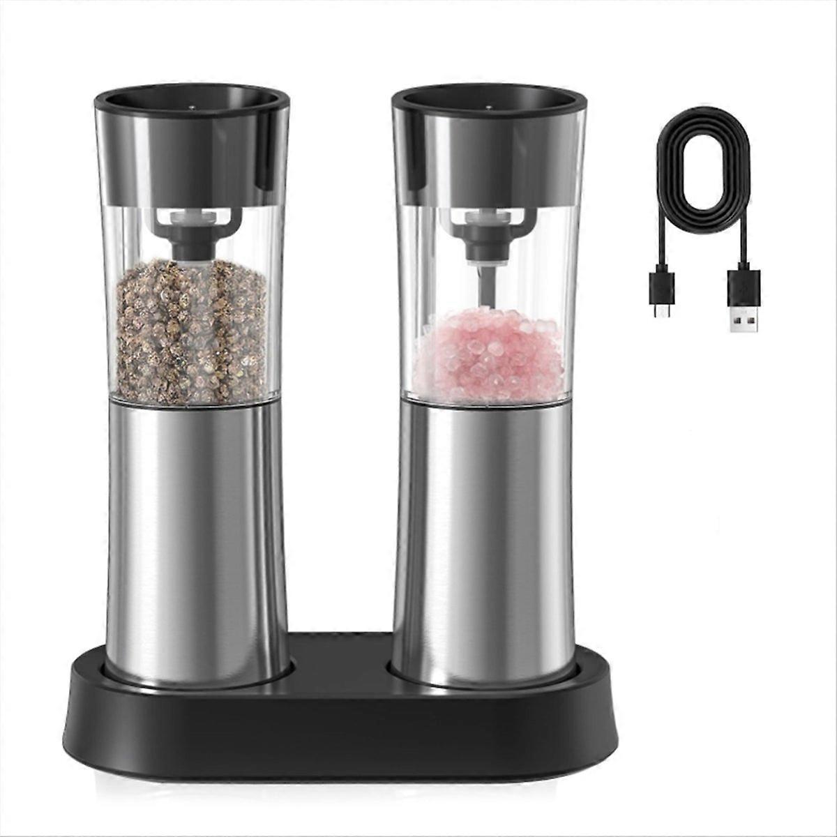 Electric Salt and Pepper Grinder Set with Charging Base LED Light