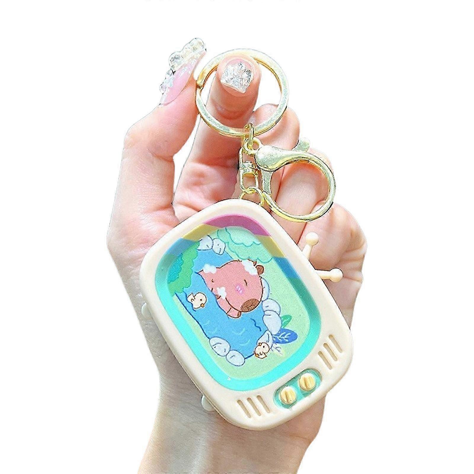 Capybaras Pocket Game Keychain Retro Fun Sturdy Plastic Materials Long Time Use Power Suitable for Nostalgic Players Pink