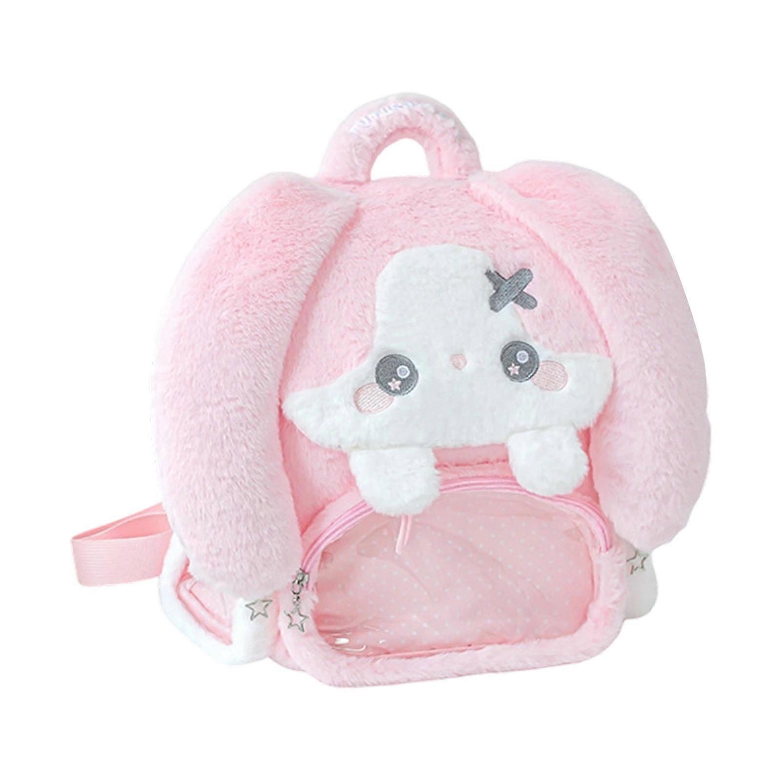 Stylish Student Backpack Plush Exterior PVC Detail Drawstring Closure Three Sided Storage Pockets Multicolor