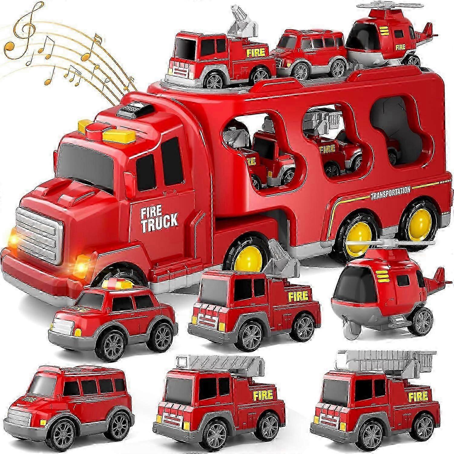 Fire truck model combination with sound and light pull-back functions suitable for children aged 3-7 to play