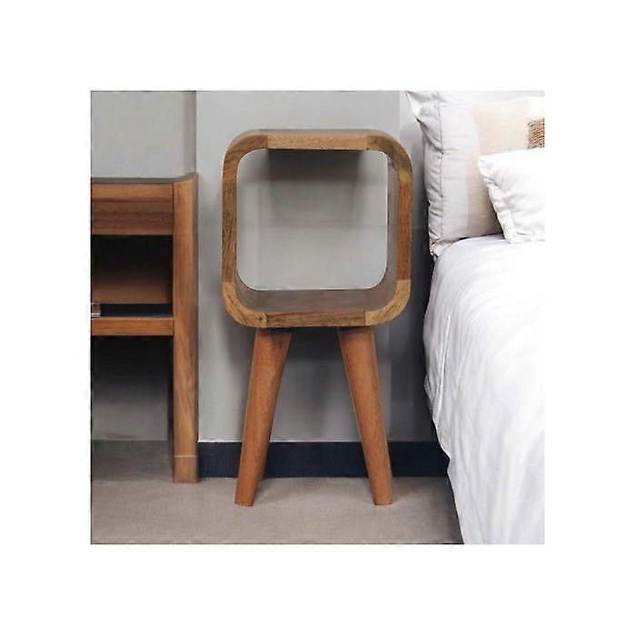 Solid Wood Extra Mini Minimalist Open Curved Oak-ish Bedside, Open Slot, Brown