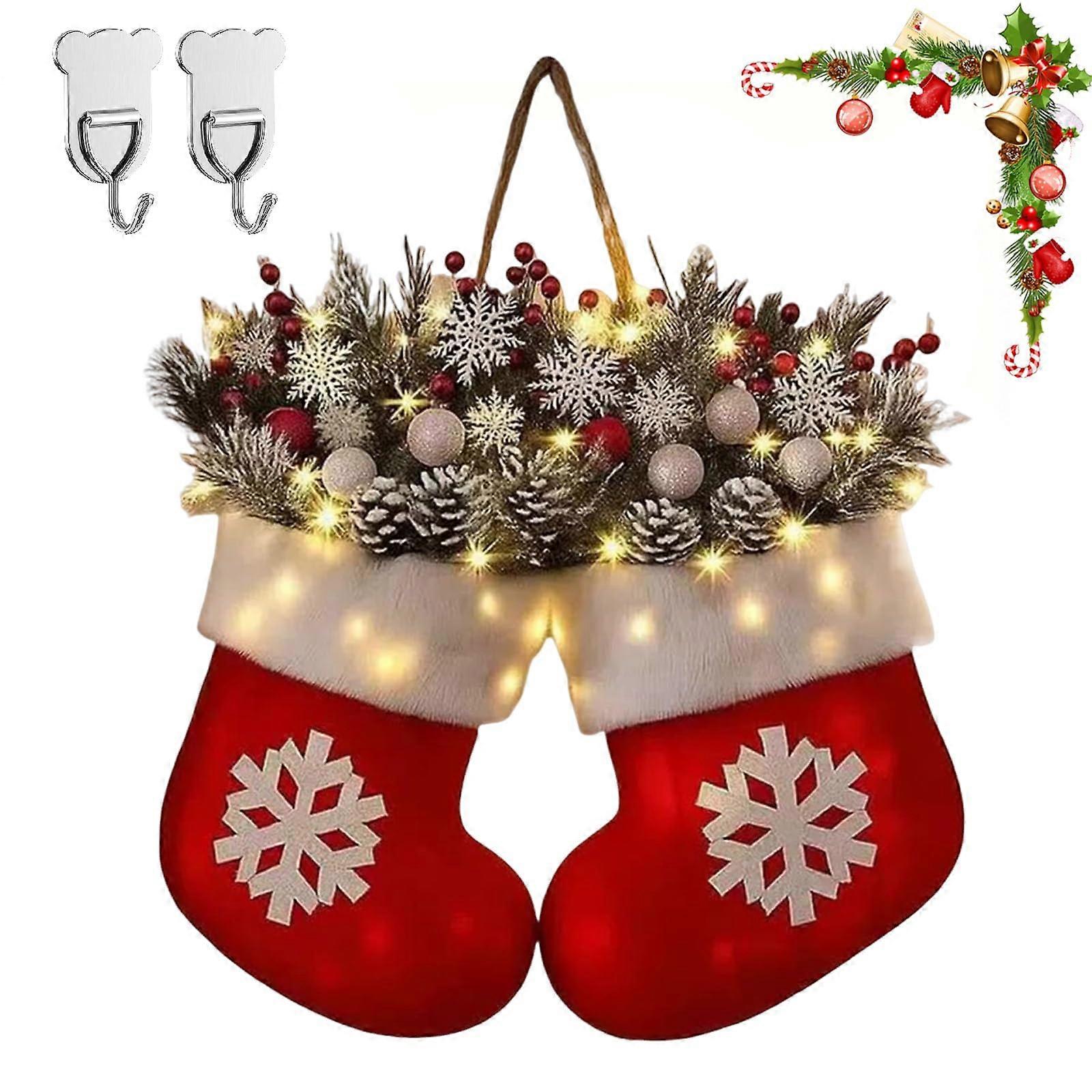 Christmas LED Wreath with 120 Lights, Timer, Battery Operated, Frosted Pine Cones, Red Velvet Frame