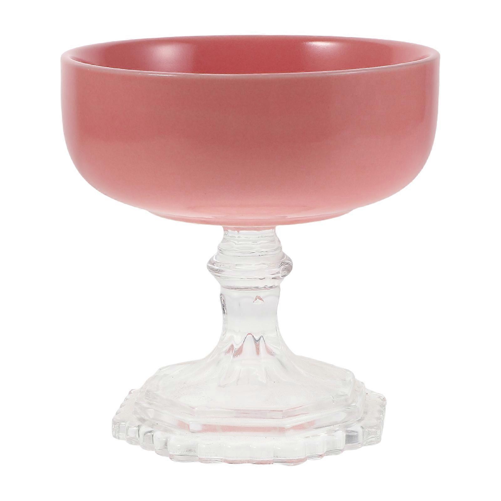 Ceramic Fruit Plate Round Footed Bowl for Family Gatherings Featuring Elegant Pink Color with High Footed Base 1Set