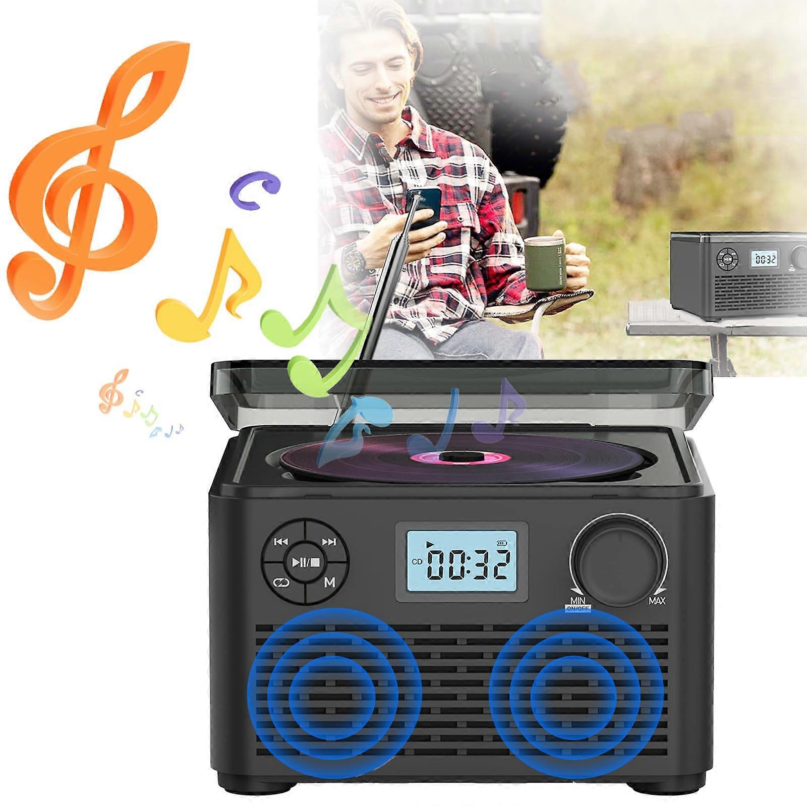 Bluetooth Portable Stereo CD Player CD Boombox With Headphone Jack LED Display FM Radio USB 30 Presets 2 X 2.5 Speakers