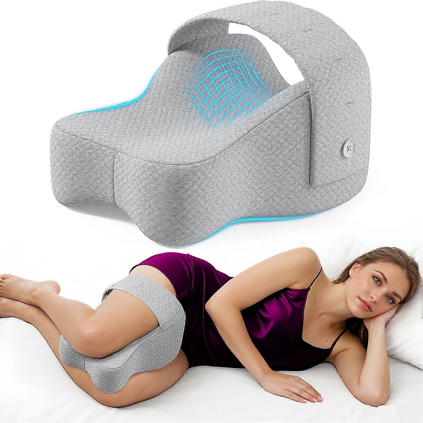 Memory Foam Knee Pillow for Side Sleepers with Adjustable Strap, Orthopedic Leg Support for Hip, Back and Sciatica Pain Relief (Gray)