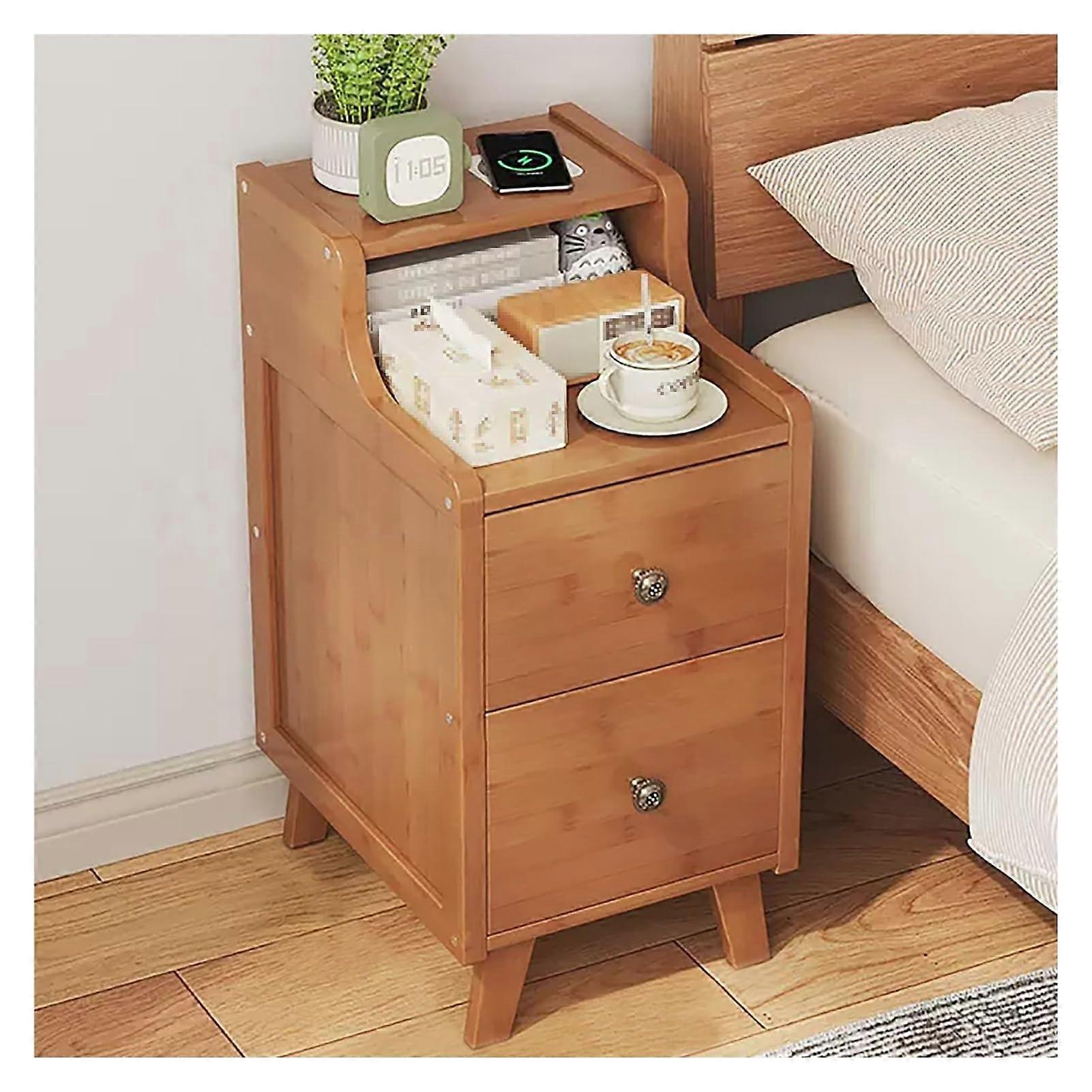 Modern Nightstand with Drawer and Wireless Charging Shelf, Wooden Bedside Table for Small Spaces