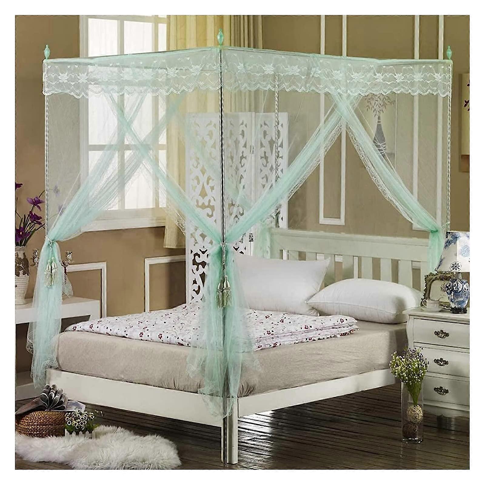 Mosquito Net Bed Frame with 4 Corner Stainless Steel Poles for King and Twin Size Canopy Beds