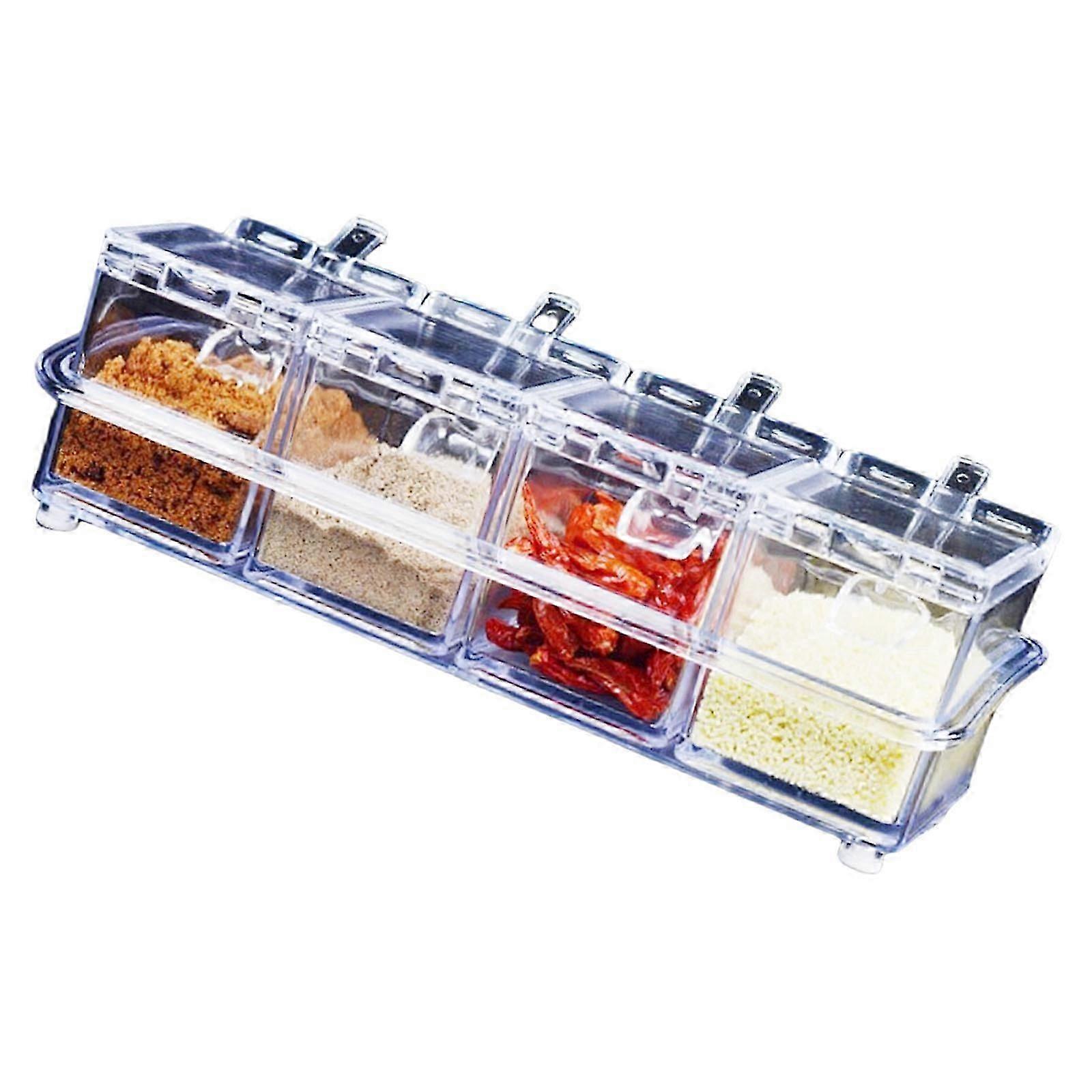 Multicolor 4-Section Plastic Seasoning Storage with Quick-Open Lid