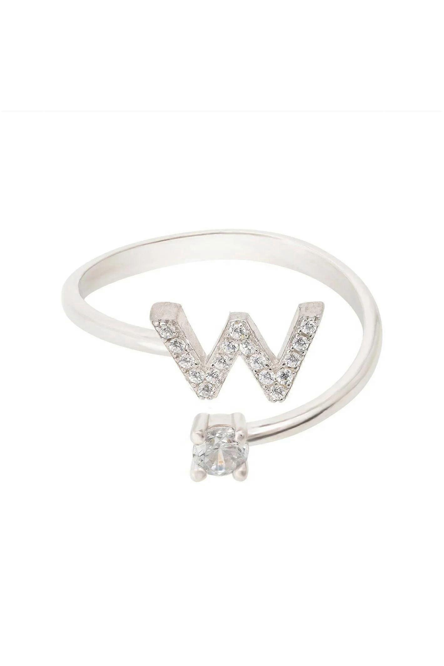 Latelita Women's Initial Letter Ring in Sterling Silver with White Cubic Zirconia - Average Size 6 (M)