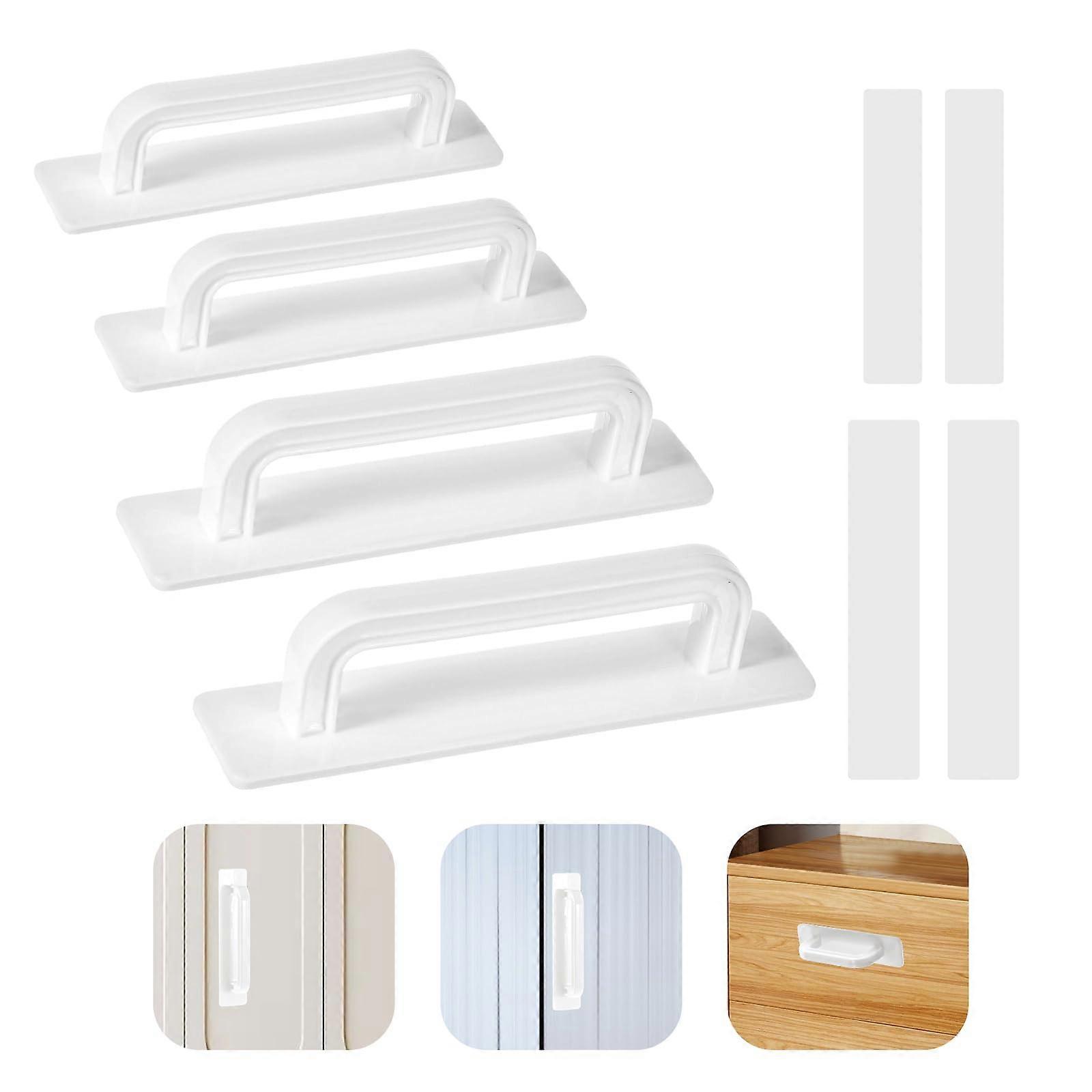 4Pcs Adhesive Cabinet Handles White No Drill Strong Grip Stick On Door Pulls for Closets and Sliding Shower Doors